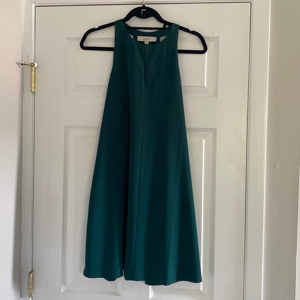 Loft Dark Green Crepe Mini Dress